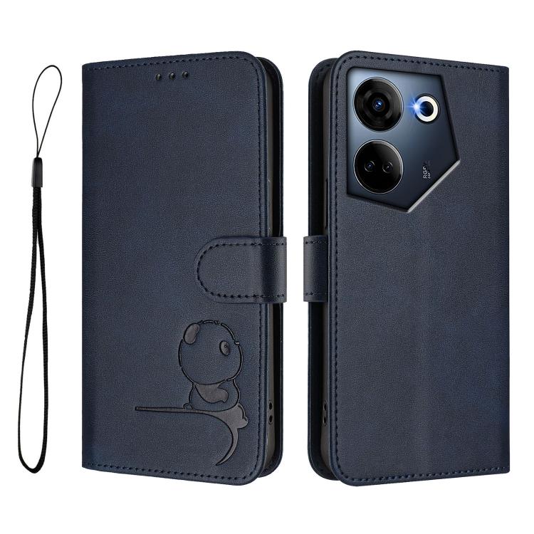 For Tecno Camon 20 / 20 Pro 4G Litter Panda Embossing RFID Leather Phone Case with Lanyard