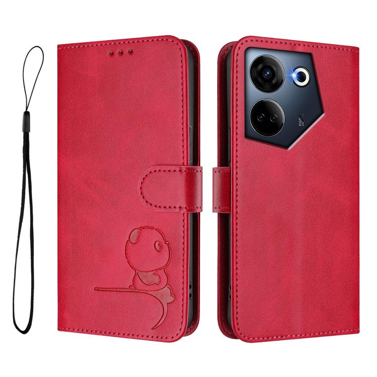 For Tecno Camon 20 / 20 Pro 4G Litter Panda Embossing RFID Leather Phone Case with Lanyard