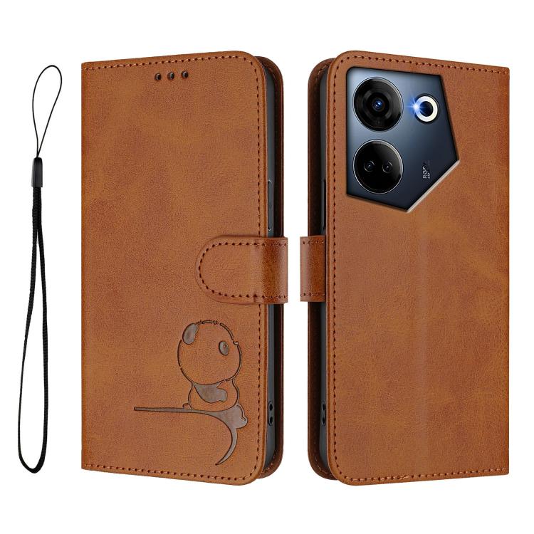For Tecno Camon 20 / 20 Pro 4G Litter Panda Embossing RFID Leather Phone Case with Lanyard