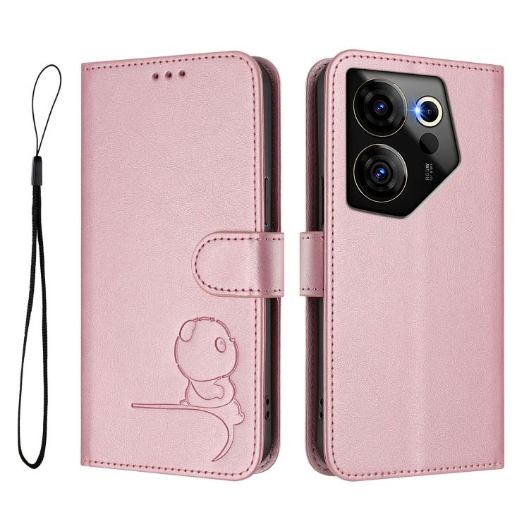 For Tecno Camon 20 Premier Litter Panda Embossing RFID Leather Phone Case with Lanyard