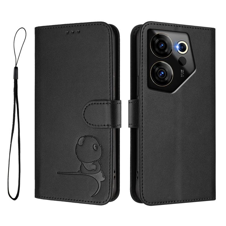 For Tecno Camon 20 Premier Litter Panda Embossing RFID Leather Phone Case with Lanyard