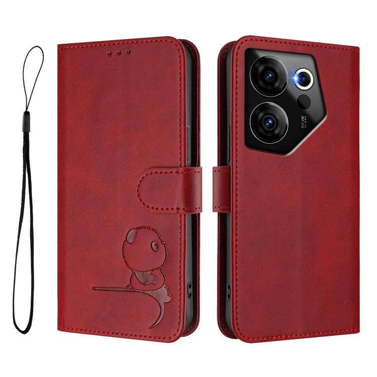 For Tecno Camon 20 Premier Litter Panda Embossing RFID Leather Phone Case with Lanyard