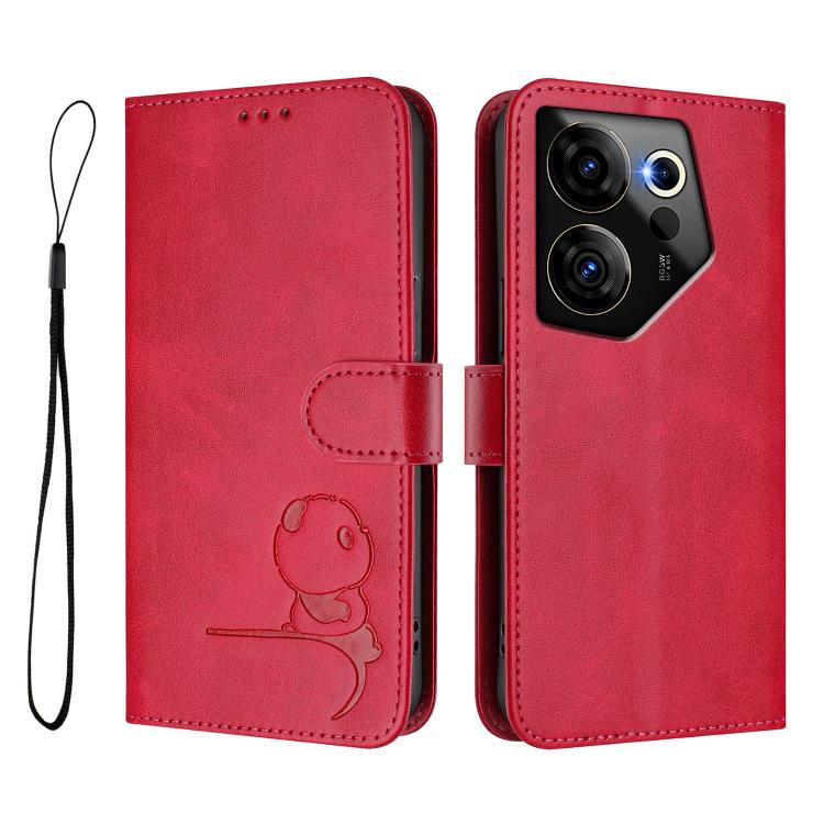 For Tecno Camon 20 Premier Litter Panda Embossing RFID Leather Phone Case with Lanyard