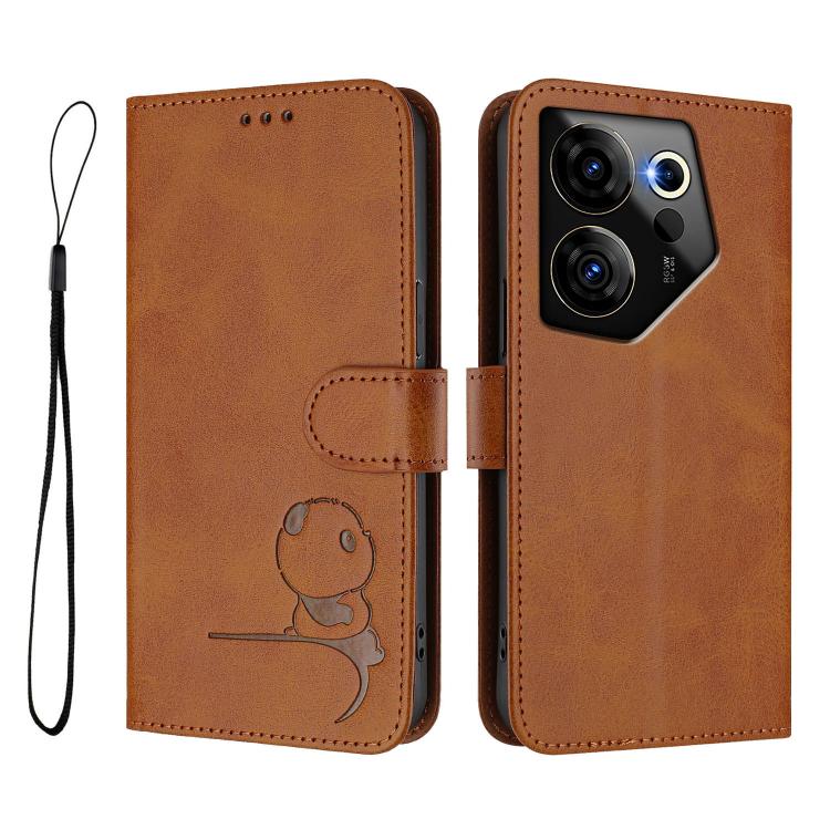 For Tecno Camon 20 Premier Litter Panda Embossing RFID Leather Phone Case with Lanyard