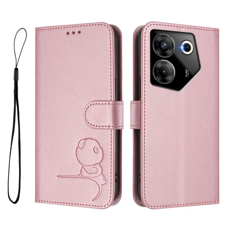 For Tecno Camon 20 Pro 5G Litter Panda Embossing RFID Leather Phone Case with Lanyard