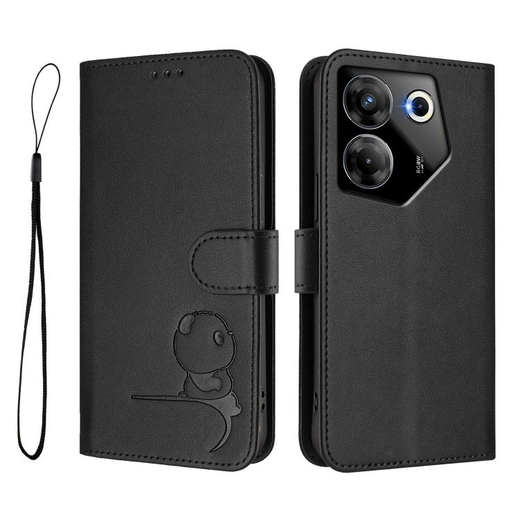 For Tecno Camon 20 Pro 5G Litter Panda Embossing RFID Leather Phone Case with Lanyard