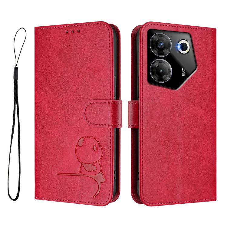 For Tecno Camon 20 Pro 5G Litter Panda Embossing RFID Leather Phone Case with Lanyard