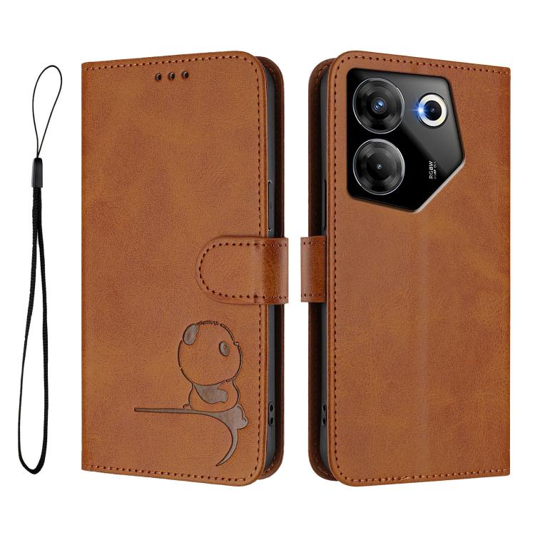 For Tecno Camon 20 Pro 5G Litter Panda Embossing RFID Leather Phone Case with Lanyard
