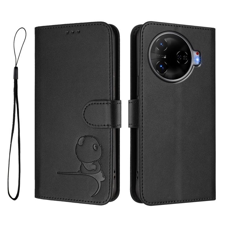 For Tecno Camon 30 Pro 5G Litter Panda Embossing RFID Leather Phone Case with Lanyard