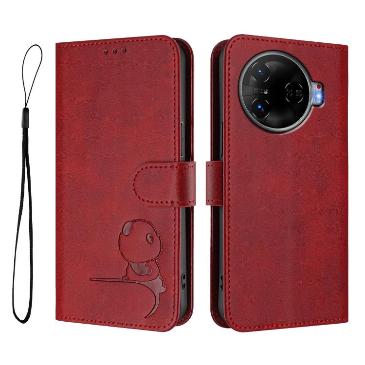 For Tecno Camon 30 Pro 5G Litter Panda Embossing RFID Leather Phone Case with Lanyard