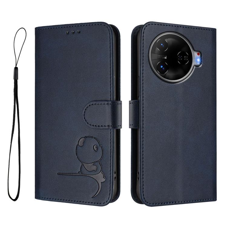 For Tecno Camon 30 Pro 5G Litter Panda Embossing RFID Leather Phone Case with Lanyard