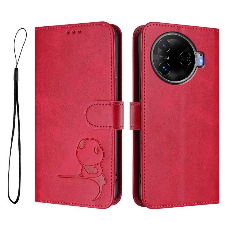 For Tecno Camon 30 Pro 5G Litter Panda Embossing RFID Leather Phone Case with Lanyard