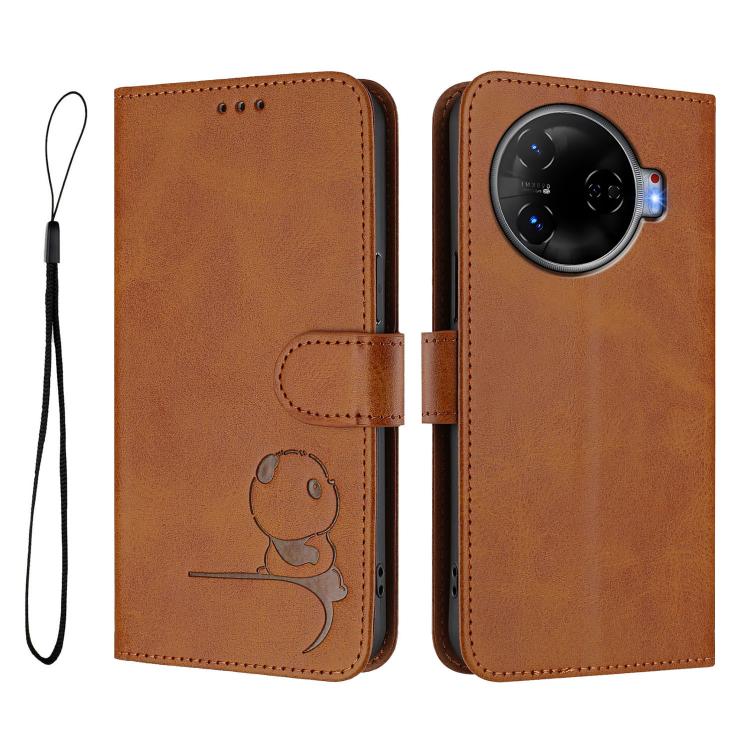 For Tecno Camon 30 Pro 5G Litter Panda Embossing RFID Leather Phone Case with Lanyard