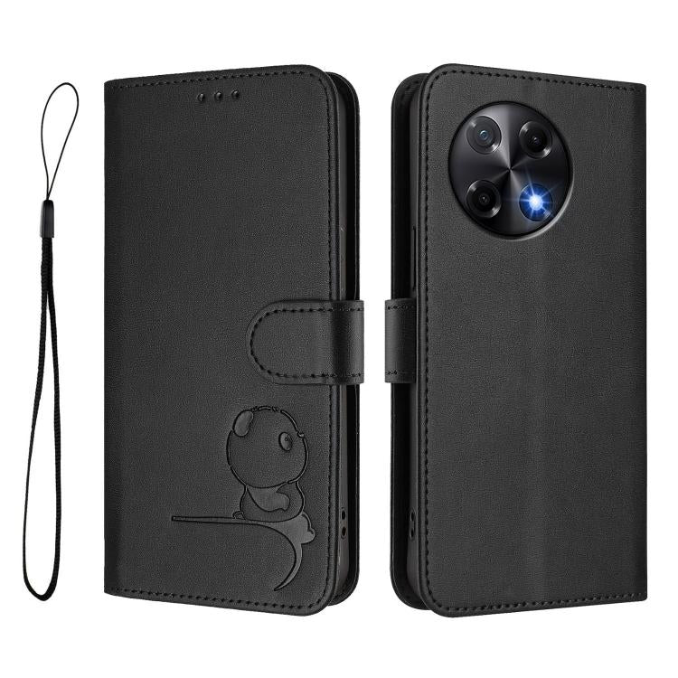 For Tecno Camon 30S / 30S Pro Litter Panda Embossing RFID Leather Phone Case with Lanyard