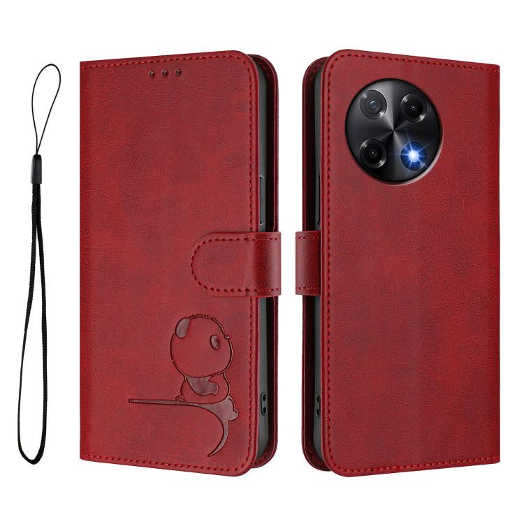 For Tecno Camon 30S / 30S Pro Litter Panda Embossing RFID Leather Phone Case with Lanyard