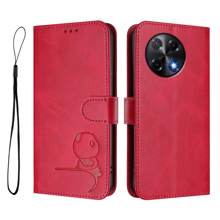 For Tecno Camon 30S / 30S Pro Litter Panda Embossing RFID Leather Phone Case with Lanyard