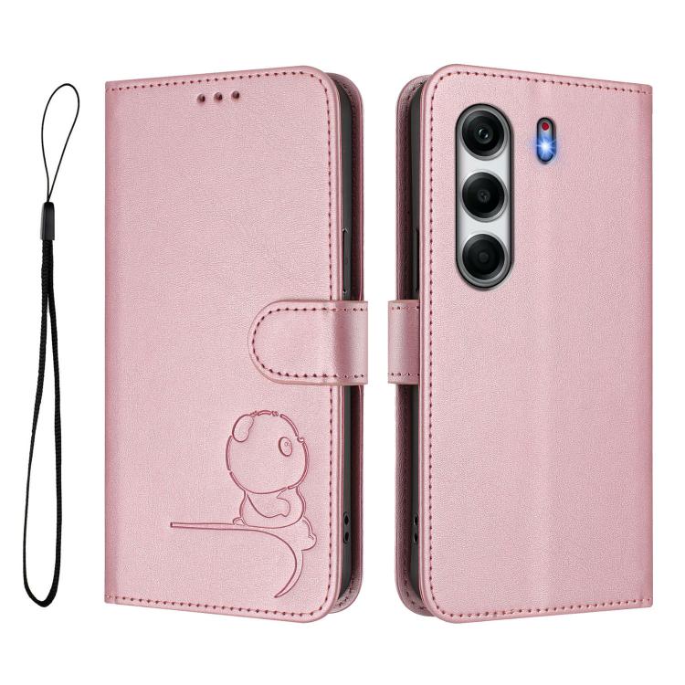 For Tecno Camon 40 4G Litter Panda Embossing RFID Leather Phone Case with Lanyard