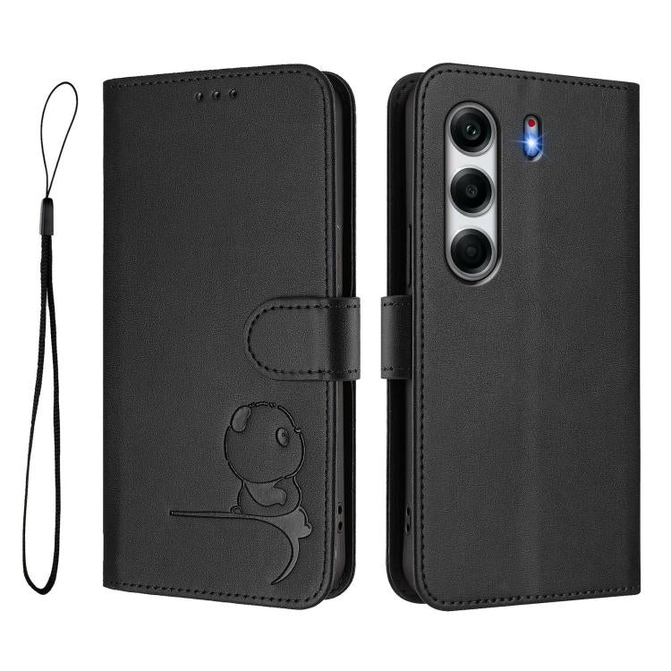 For Tecno Camon 40 4G Litter Panda Embossing RFID Leather Phone Case with Lanyard