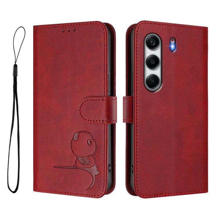For Tecno Camon 40 4G Litter Panda Embossing RFID Leather Phone Case with Lanyard
