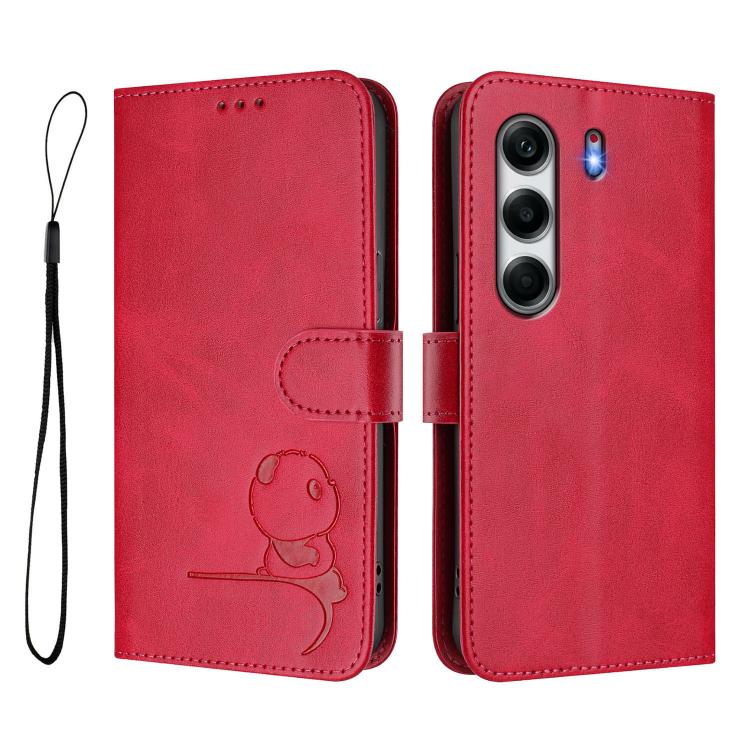 For Tecno Camon 40 4G Litter Panda Embossing RFID Leather Phone Case with Lanyard