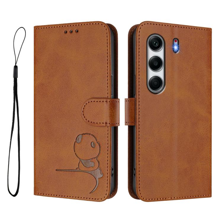 For Tecno Camon 40 4G Litter Panda Embossing RFID Leather Phone Case with Lanyard