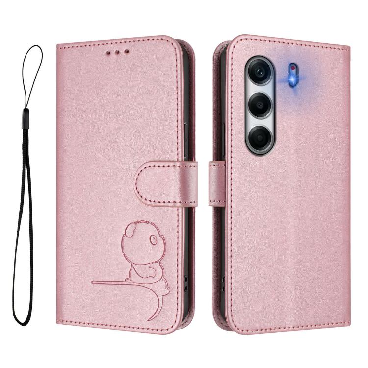 For Tecno Camon 40 Pro 4G Litter Panda Embossing RFID Leather Phone Case with Lanyard