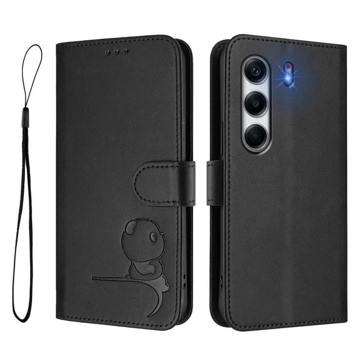 For Tecno Camon 40 Pro 4G Litter Panda Embossing RFID Leather Phone Case with Lanyard