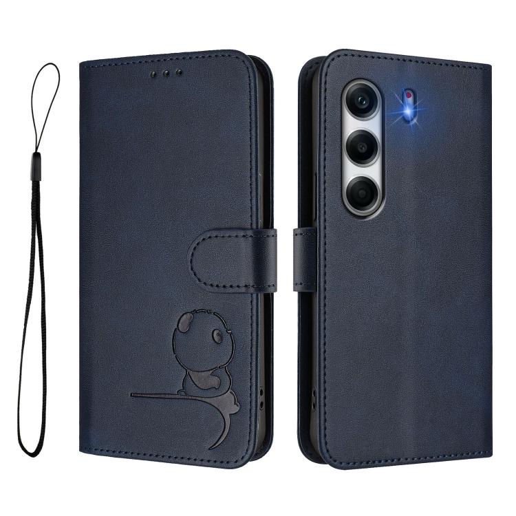 For Tecno Camon 40 Pro 4G Litter Panda Embossing RFID Leather Phone Case with Lanyard