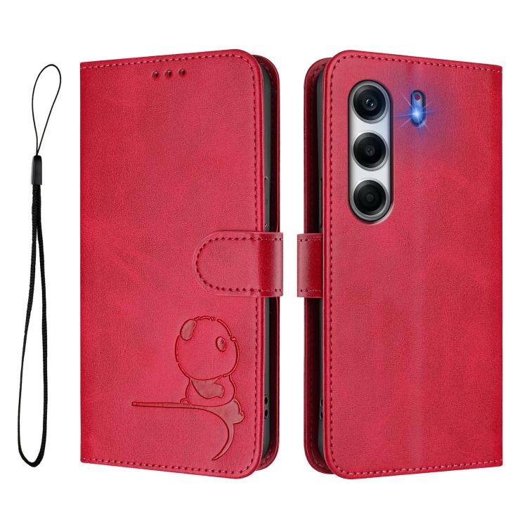 For Tecno Camon 40 Pro 4G Litter Panda Embossing RFID Leather Phone Case with Lanyard