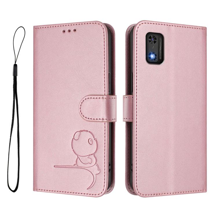 For Tecno Pop 6C / itel A18 Litter Panda Embossing RFID Leather Phone Case with Lanyard