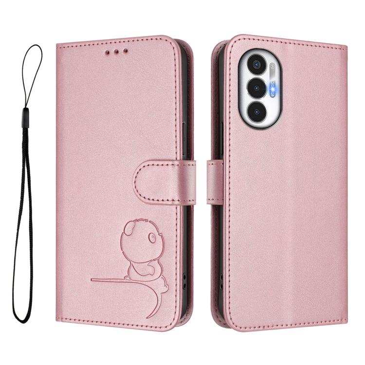 For Tecno Pova 3 Litter Panda Embossing RFID Leather Phone Case with Lanyard