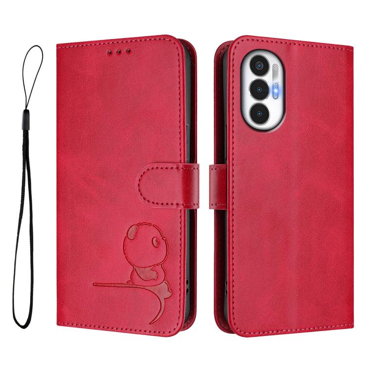 For Tecno Pova 3 Litter Panda Embossing RFID Leather Phone Case with Lanyard