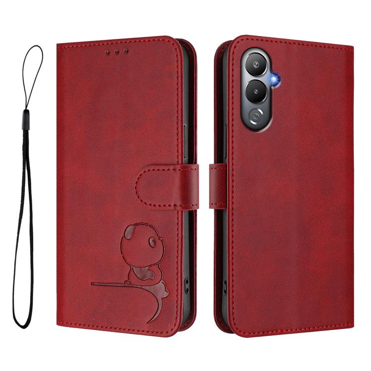 For Tecno Pova 4 Litter Panda Embossing RFID Leather Phone Case with Lanyard