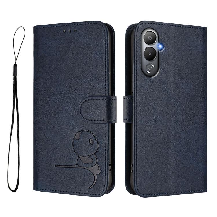 For Tecno Pova 4 Litter Panda Embossing RFID Leather Phone Case with Lanyard