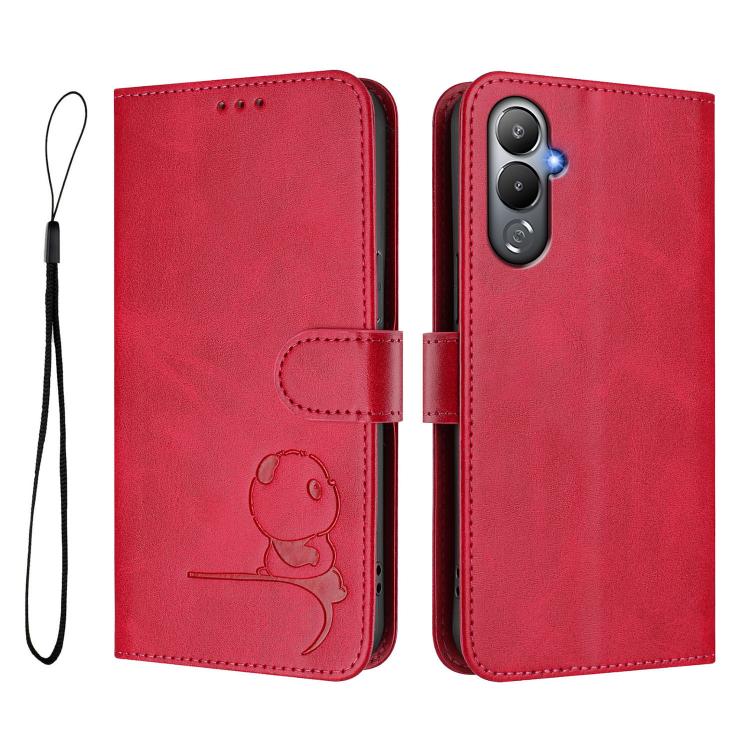 For Tecno Pova 4 Litter Panda Embossing RFID Leather Phone Case with Lanyard
