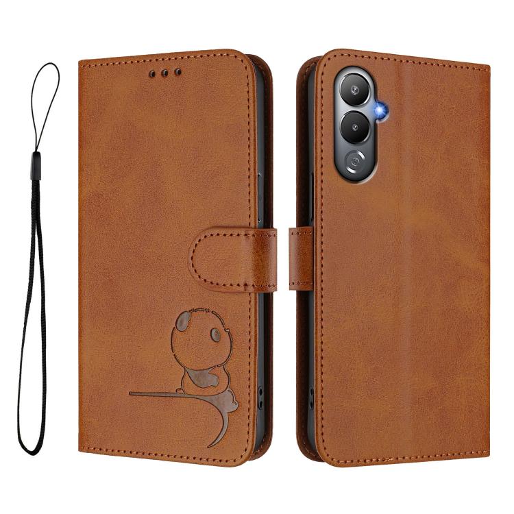 For Tecno Pova 4 Litter Panda Embossing RFID Leather Phone Case with Lanyard