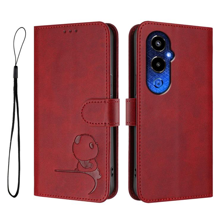 For Tecno Pova 4 Pro Litter Panda Embossing RFID Leather Phone Case with Lanyard