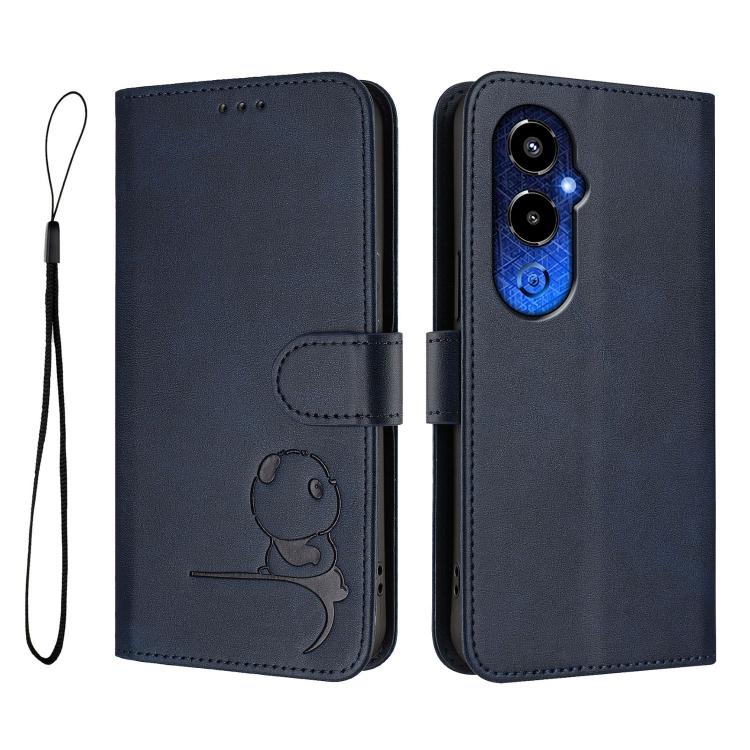 For Tecno Pova 4 Pro Litter Panda Embossing RFID Leather Phone Case with Lanyard