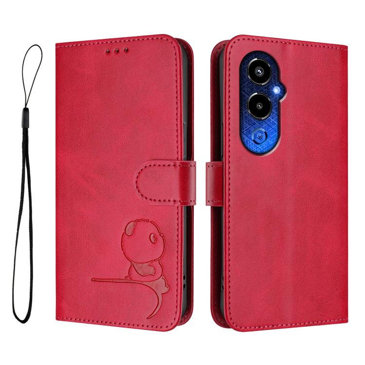 For Tecno Pova 4 Pro Litter Panda Embossing RFID Leather Phone Case with Lanyard