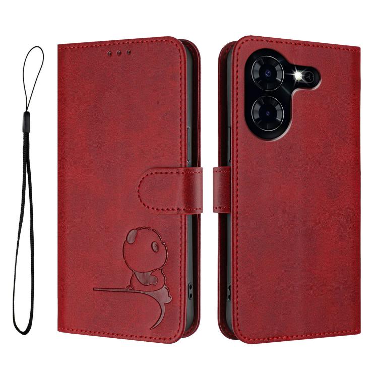 For Tecno Pova 5 Litter Panda Embossing RFID Leather Phone Case with Lanyard