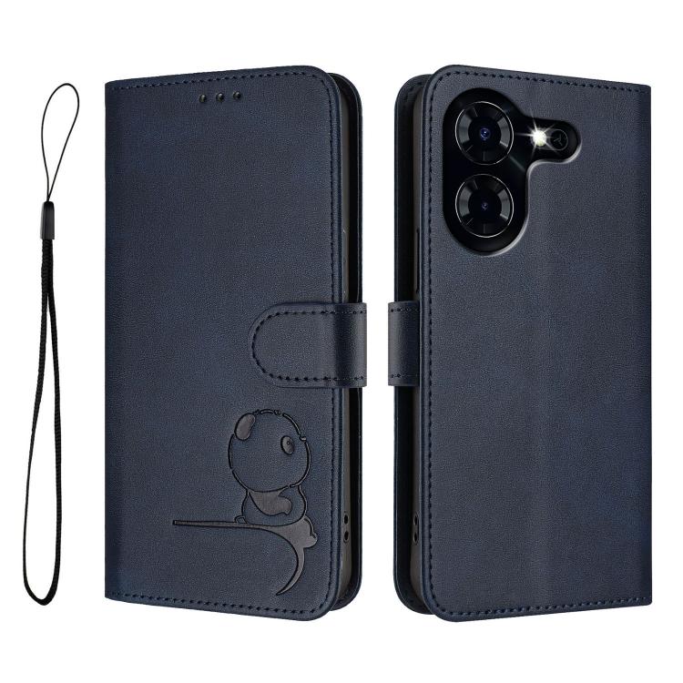 For Tecno Pova 5 Litter Panda Embossing RFID Leather Phone Case with Lanyard