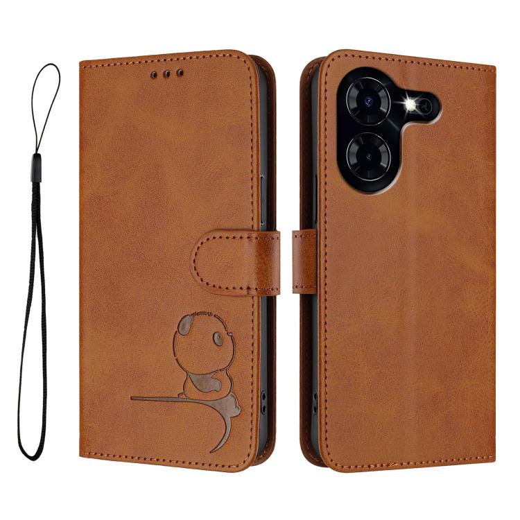 For Tecno Pova 5 Litter Panda Embossing RFID Leather Phone Case with Lanyard