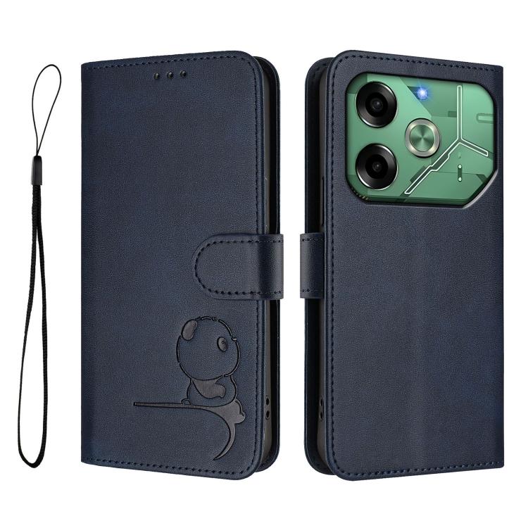 For Tecno Pova 6 4G Litter Panda Embossing RFID Leather Phone Case with Lanyard