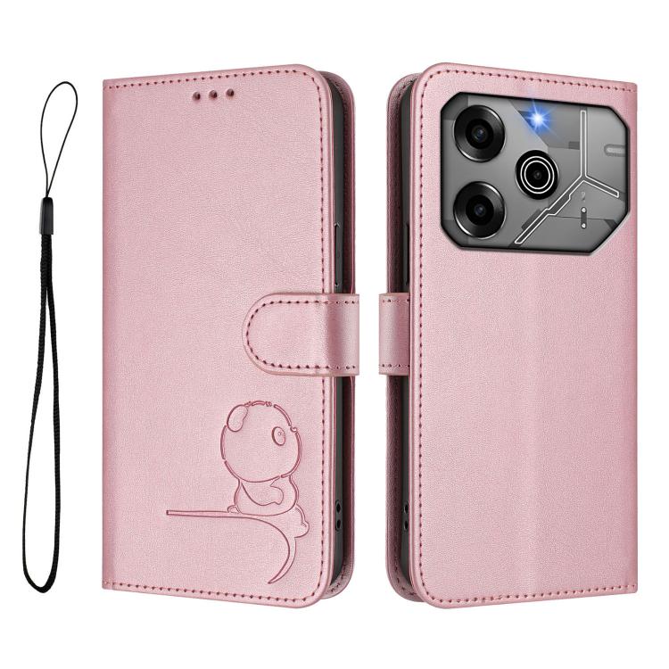 For Tecno Pova 6 5G / Pova 6 Pro 5G Litter Panda Embossing RFID Leather Phone Case with Lanyard