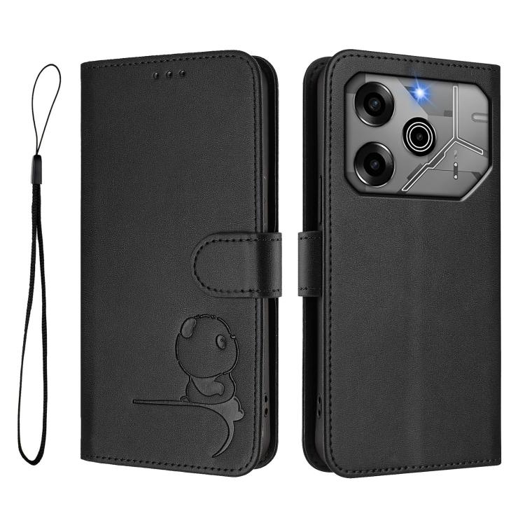 For Tecno Pova 6 5G / Pova 6 Pro 5G Litter Panda Embossing RFID Leather Phone Case with Lanyard
