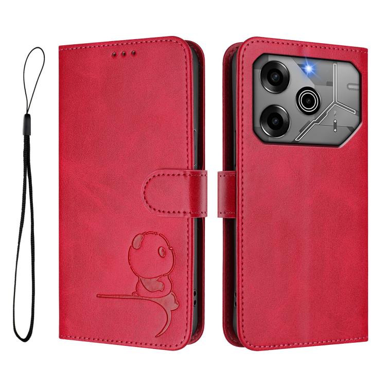 For Tecno Pova 6 5G / Pova 6 Pro 5G Litter Panda Embossing RFID Leather Phone Case with Lanyard
