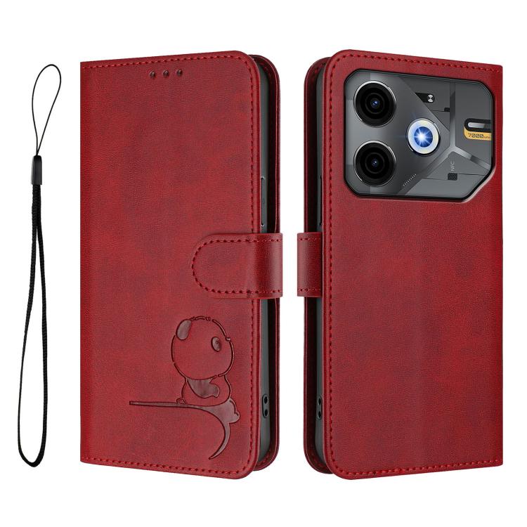 For Tecno Pova 6 Neo 5G Litter Panda Embossing RFID Leather Phone Case with Lanyard