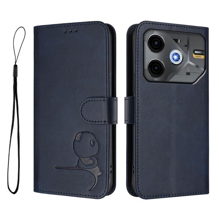 For Tecno Pova 6 Neo 5G Litter Panda Embossing RFID Leather Phone Case with Lanyard