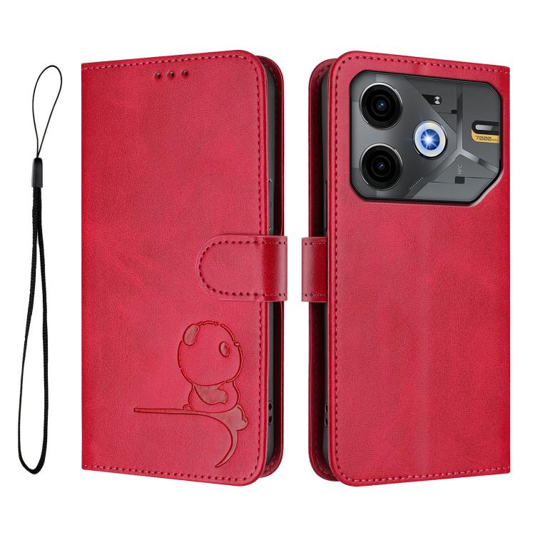For Tecno Pova 6 Neo 5G Litter Panda Embossing RFID Leather Phone Case with Lanyard