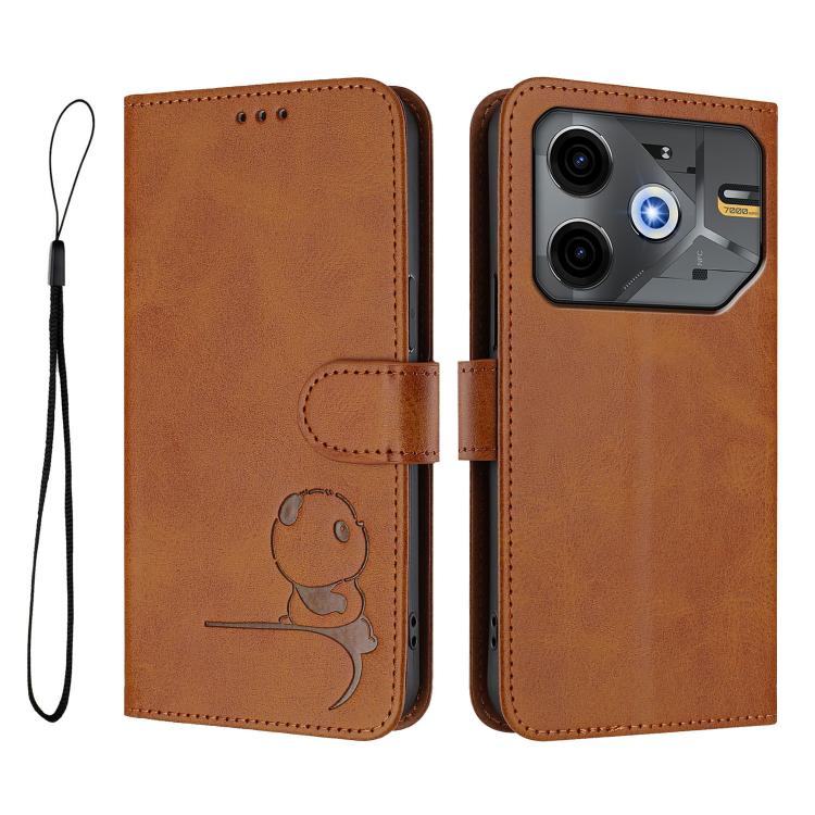 For Tecno Pova 6 Neo 5G Litter Panda Embossing RFID Leather Phone Case with Lanyard